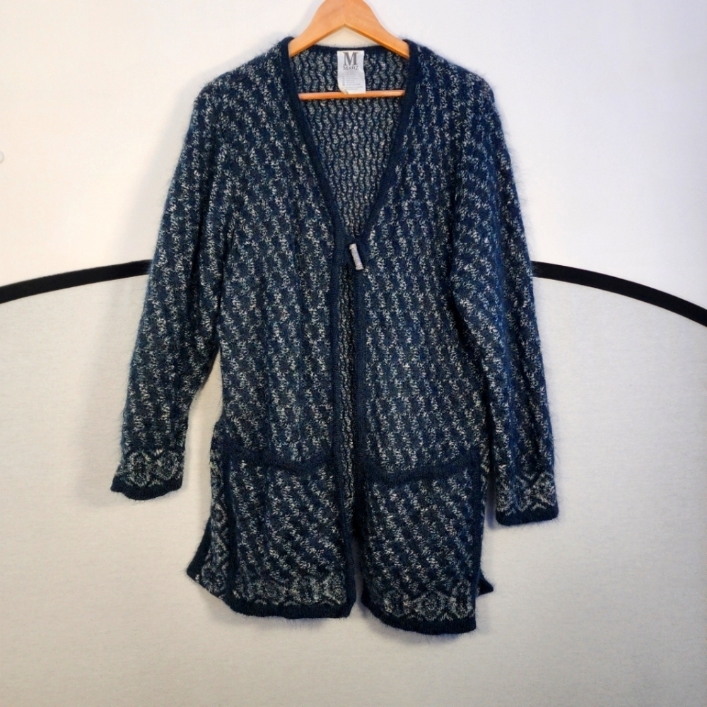 MARZ Dark Blue Mohair Blend Cardigan Jacket Size 12/Large